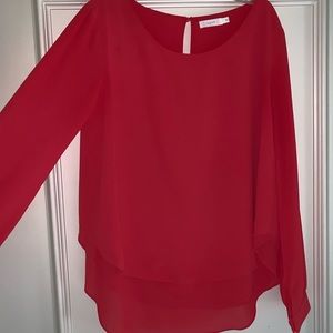 red flowy dress shirt